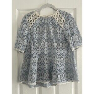 Anthropologie HD In Paris Beautiful Blue Feminine Lace Tunic Shirt Top SZ 8